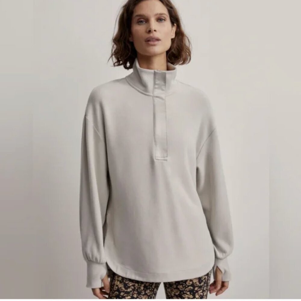 Varley Roeder Half Zip Midlayer Pullover Longline Relaxed Ivory Size Medium